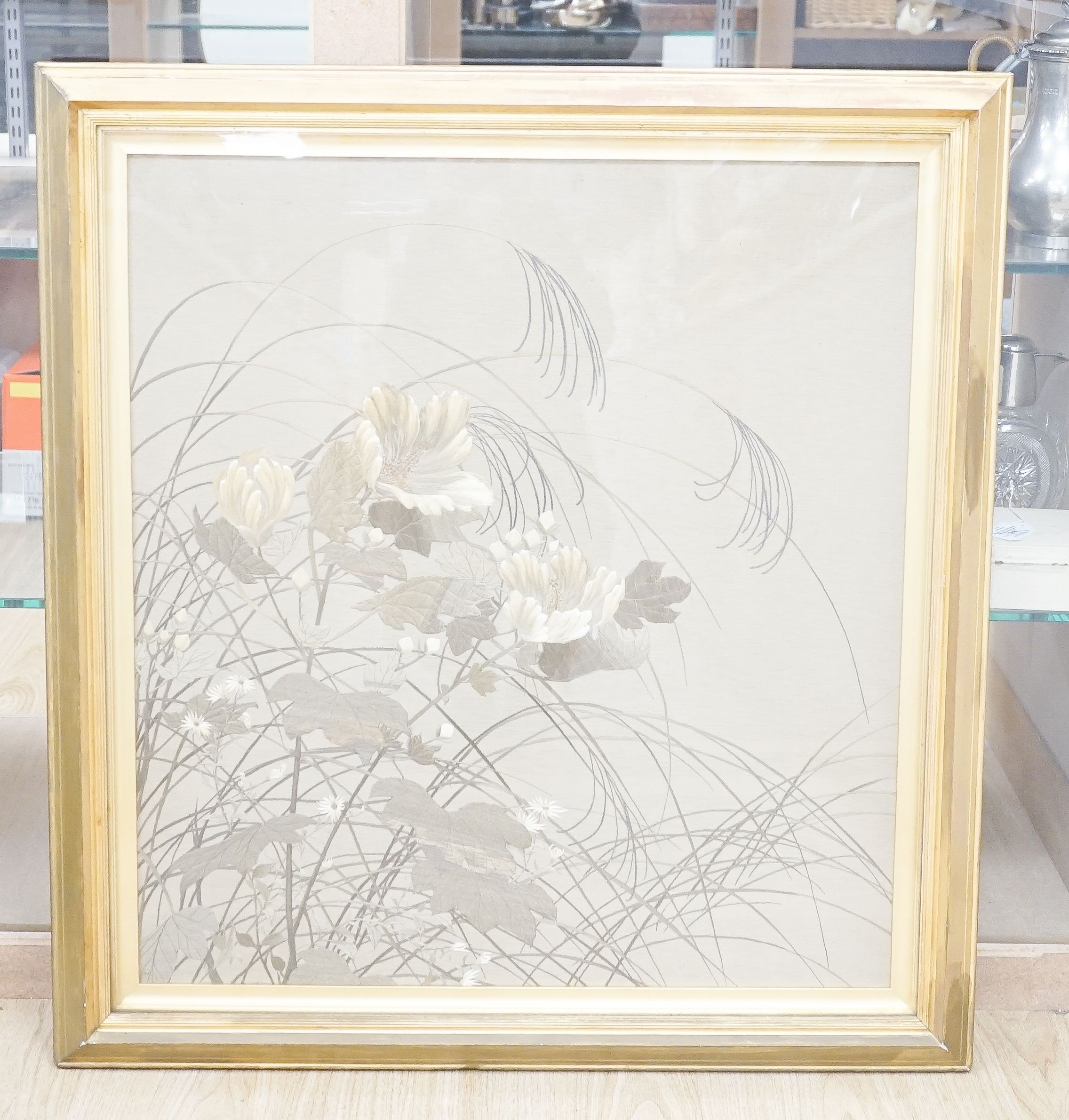 A Sozayemon Nishimura embroidered silk picture, framed 72cm x 66cm excl frame